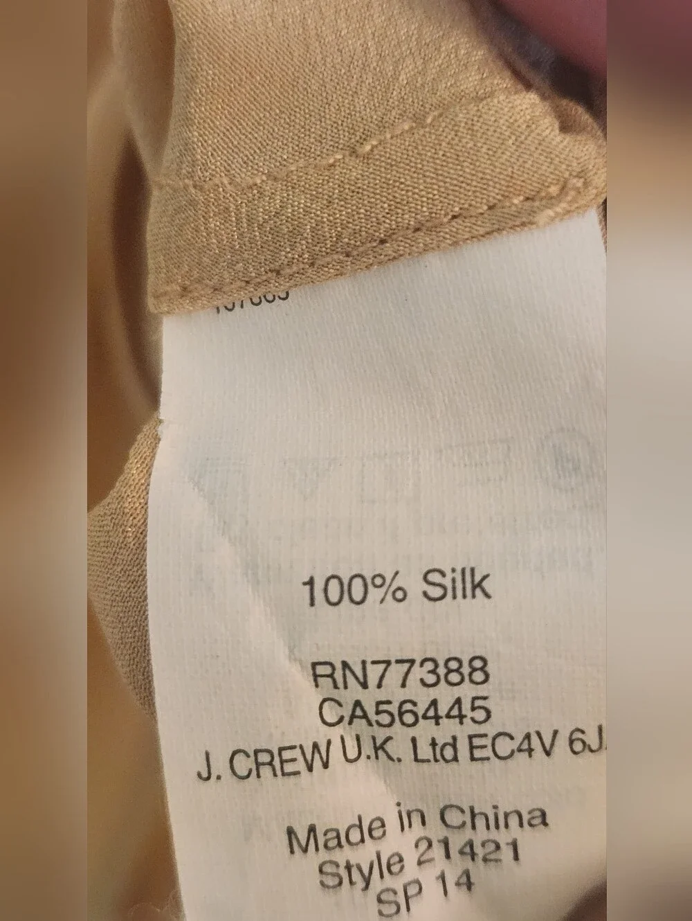 J.Crew 100% Silk Carrie V-Neck Camisole Women's Cami Top Beige L